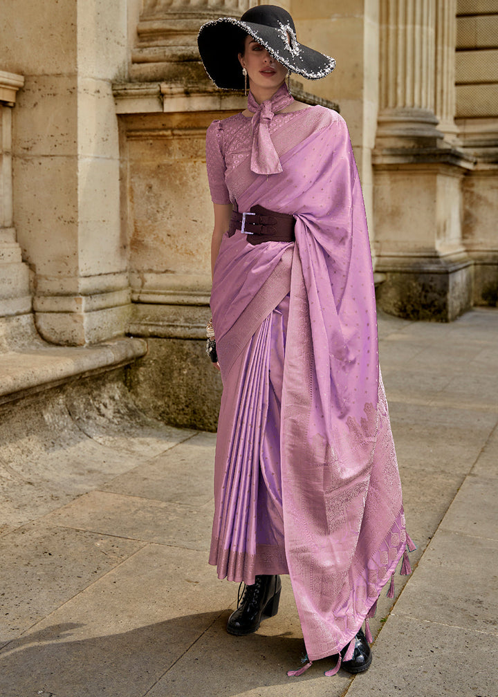 Lilac Purple Handloom Woven Satin Silk Saree