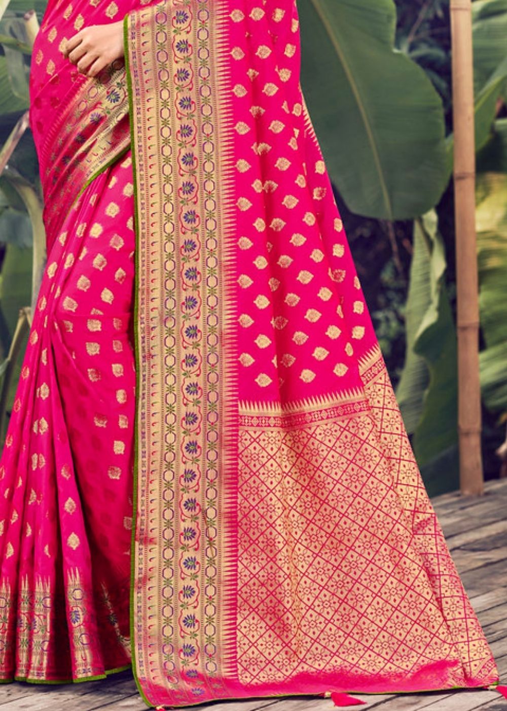 Ruby Pink Zari Woven Banarasi Silk Saree