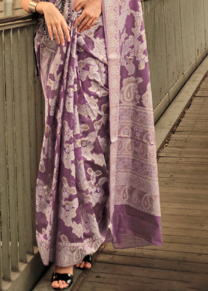 Midnight Purple Zari Handloom Woven Organza Silk Saree