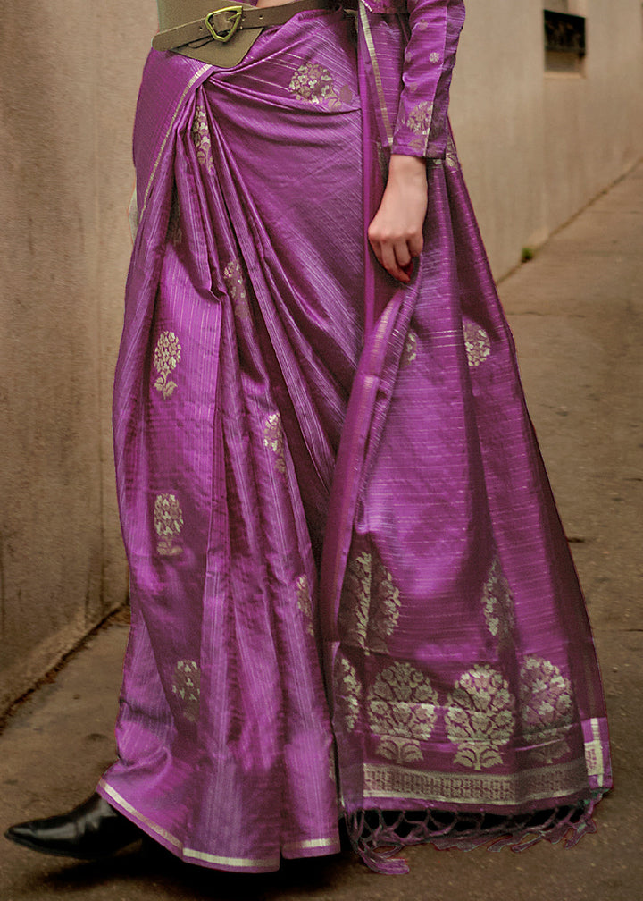 Neon Purple Zari Handloom Woven Satin Silk Saree