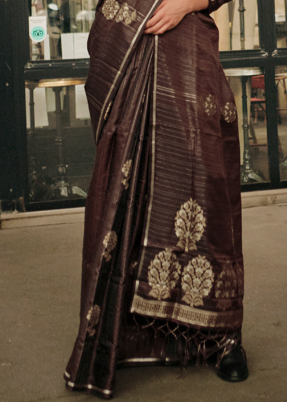 Mocha Brown Zari Handloom Woven Satin Silk Saree