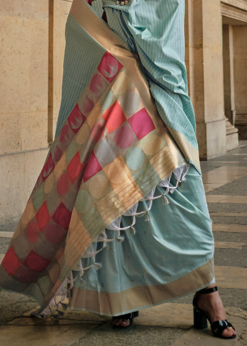 Arctic Blue Zari Handloom Woven Soft Silk Saree