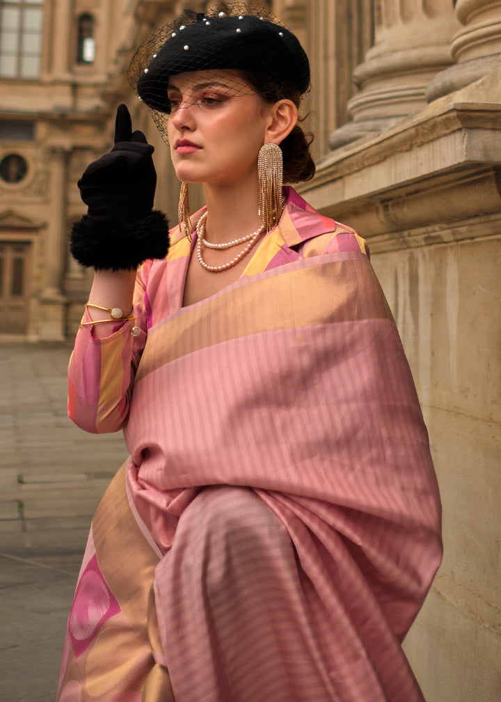 Flamingo Pink Zari Handloom Woven Soft Silk Saree