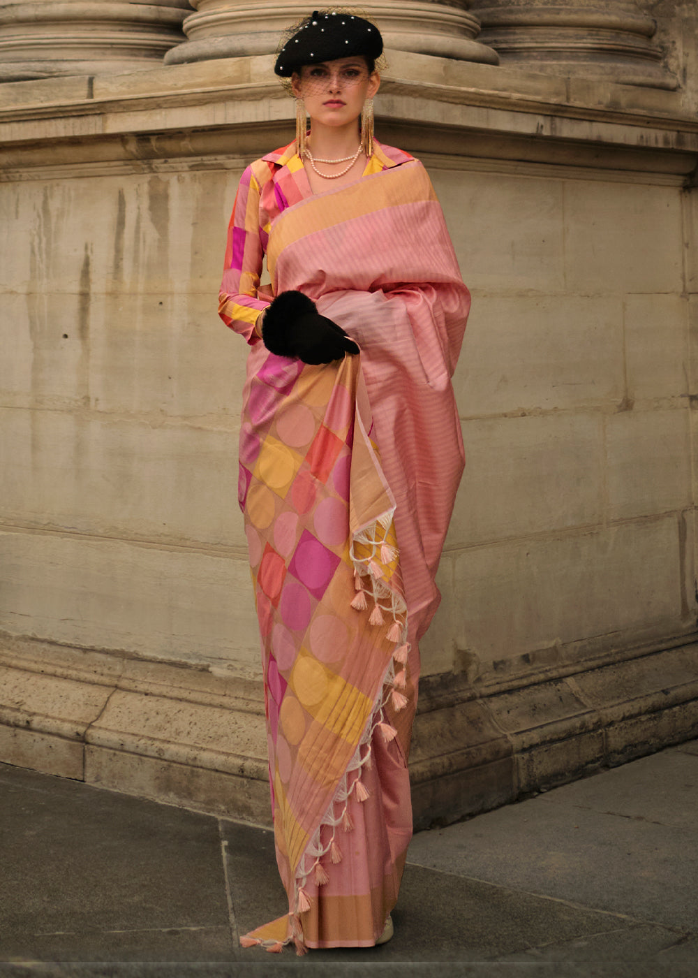 Flamingo Pink Zari Handloom Woven Soft Silk Saree