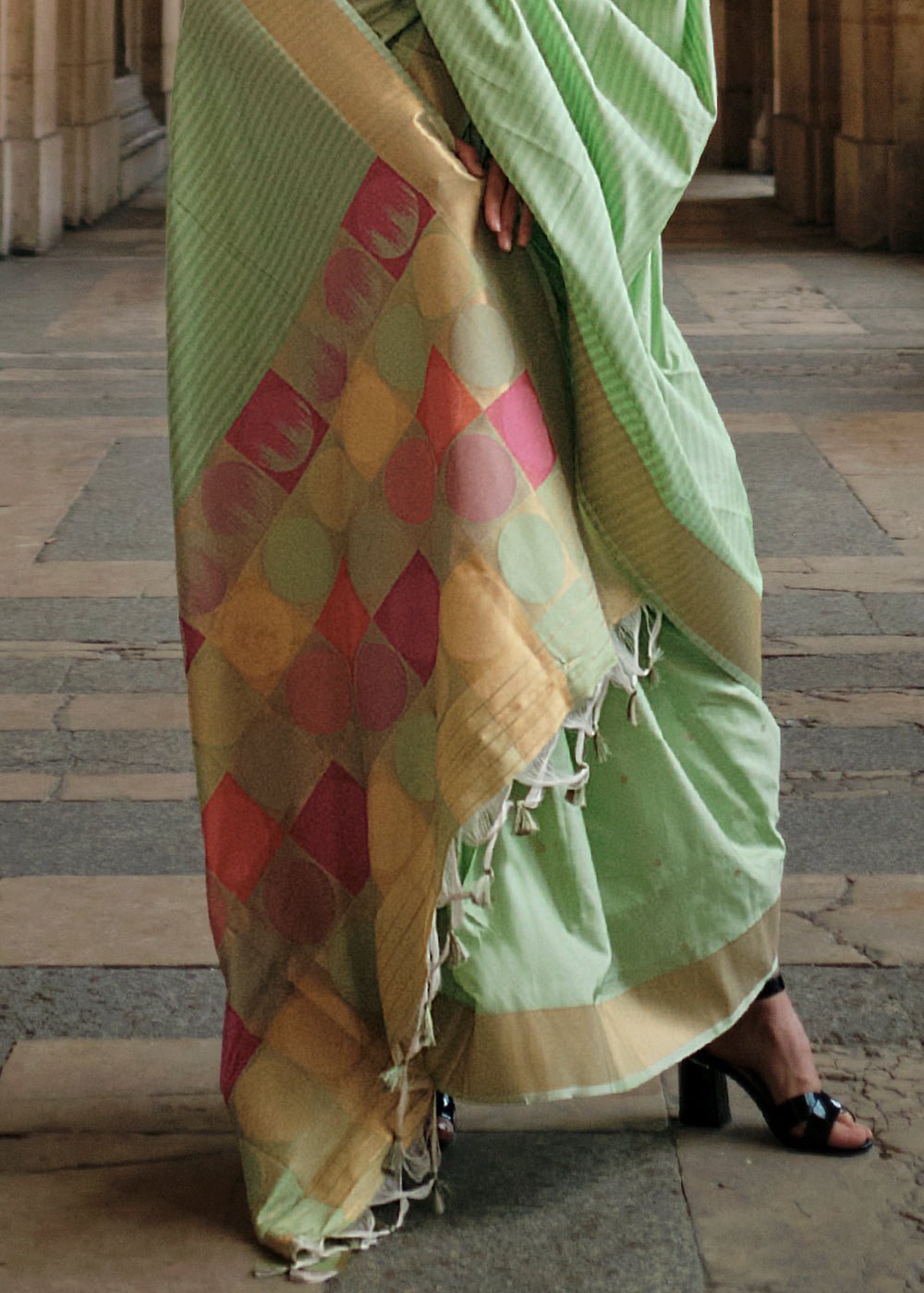 Light Green Zari Handloom Woven Soft Silk Saree