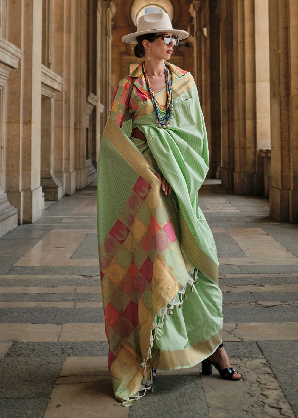 Light Green Zari Handloom Woven Soft Silk Saree