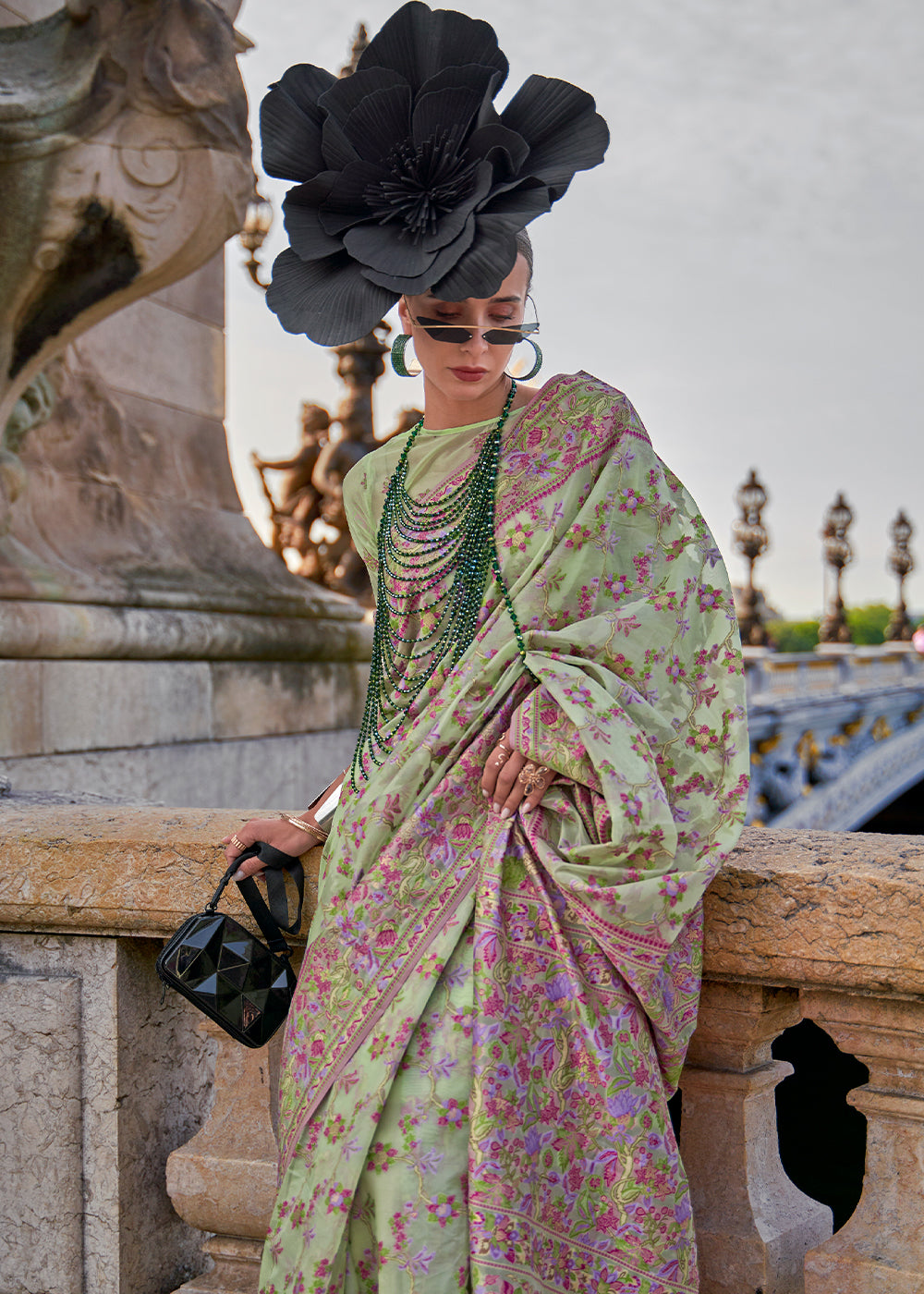 Pastel Green Parsi Handloom Woven Organza Silk Saree