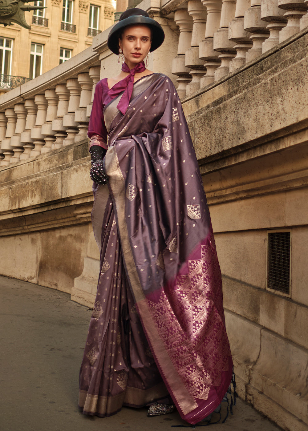 Royal Purple Handloom Woven Soft Silk Saree