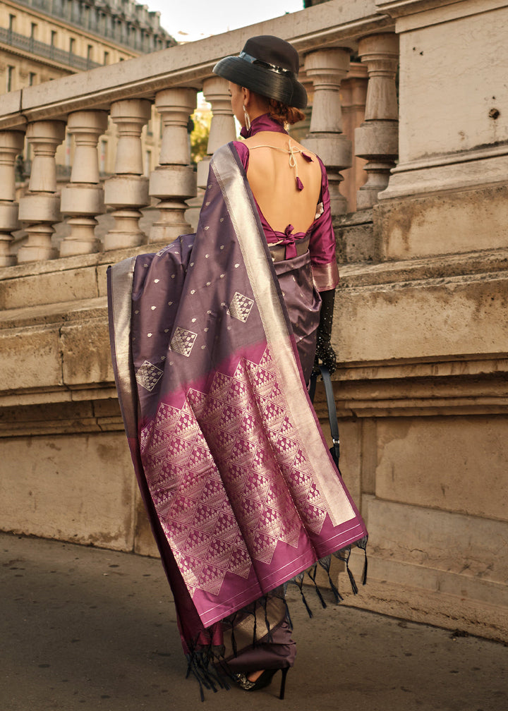 Royal Purple Handloom Woven Soft Silk Saree