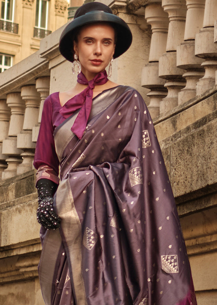 Royal Purple Handloom Woven Soft Silk Saree