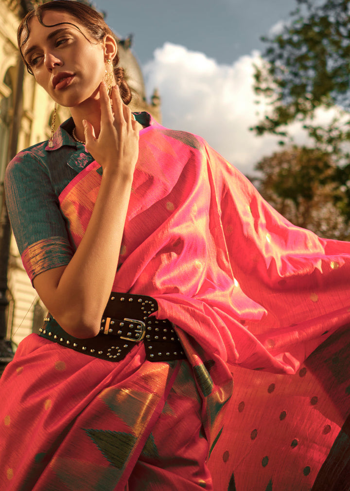 Shades Of Pink Handloom Woven Khadi Silk Saree