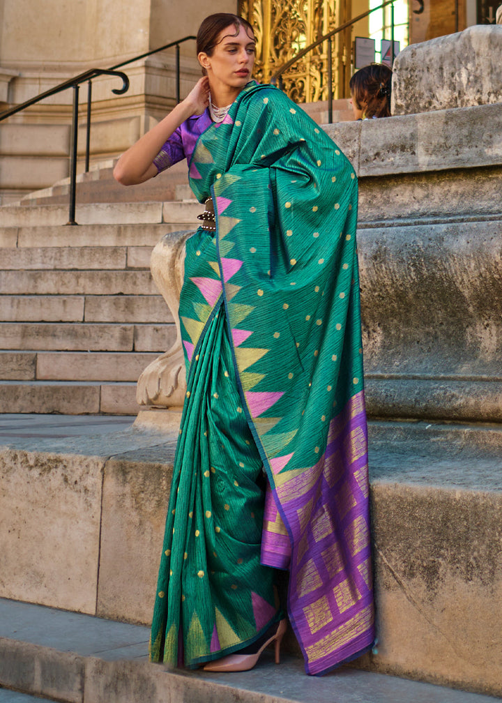 Primal Green Handloom Woven Khadi Silk Saree