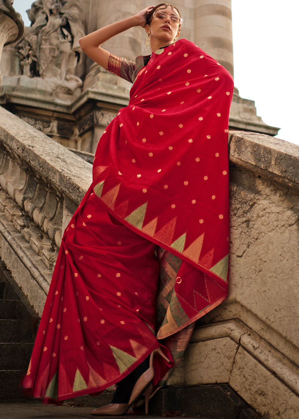 Scarlet Red Handloom Woven Khadi Silk Saree