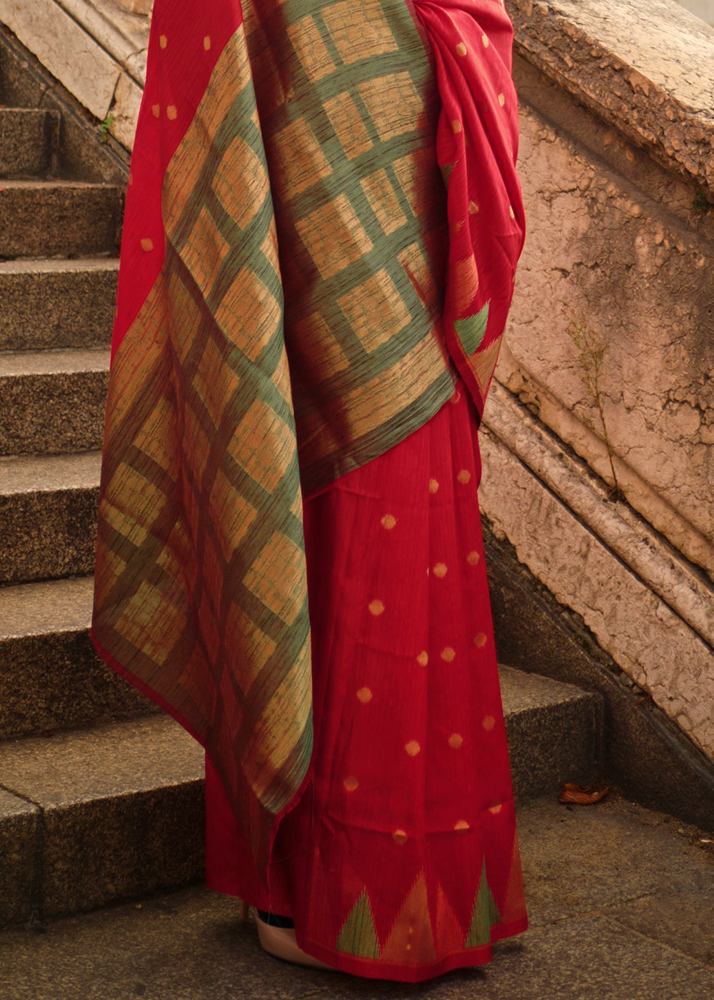 Scarlet Red Handloom Woven Khadi Silk Saree