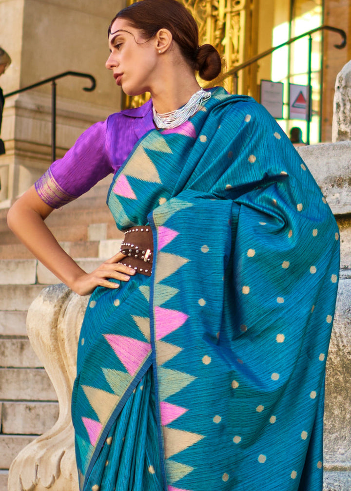 Cobalt Blue Handloom Woven Khadi Silk Saree