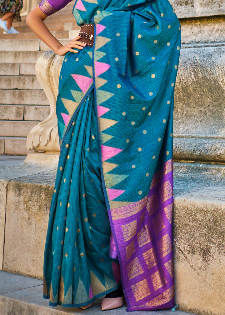 Cobalt Blue Handloom Woven Khadi Silk Saree