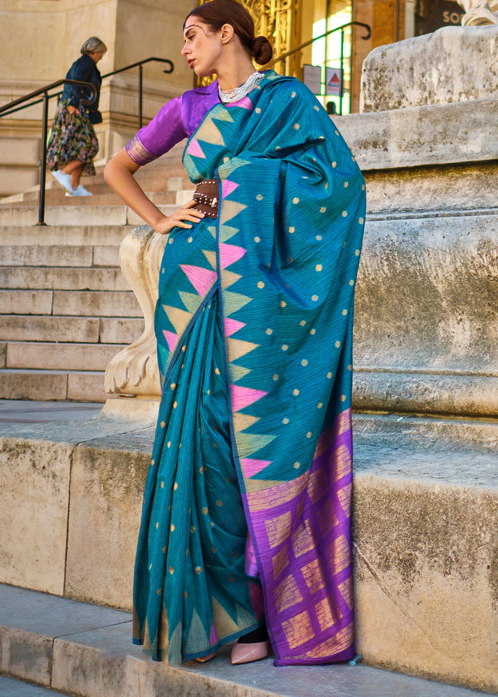 Cobalt Blue Handloom Woven Khadi Silk Saree