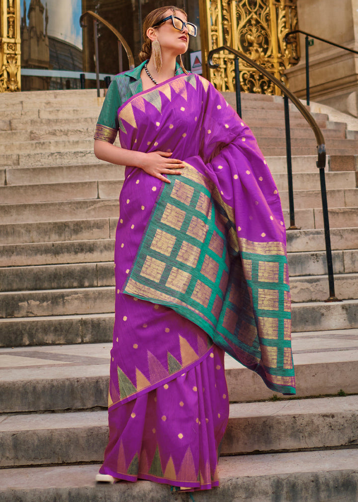 Mardi Gras Purple Handloom Woven Khadi Silk Saree