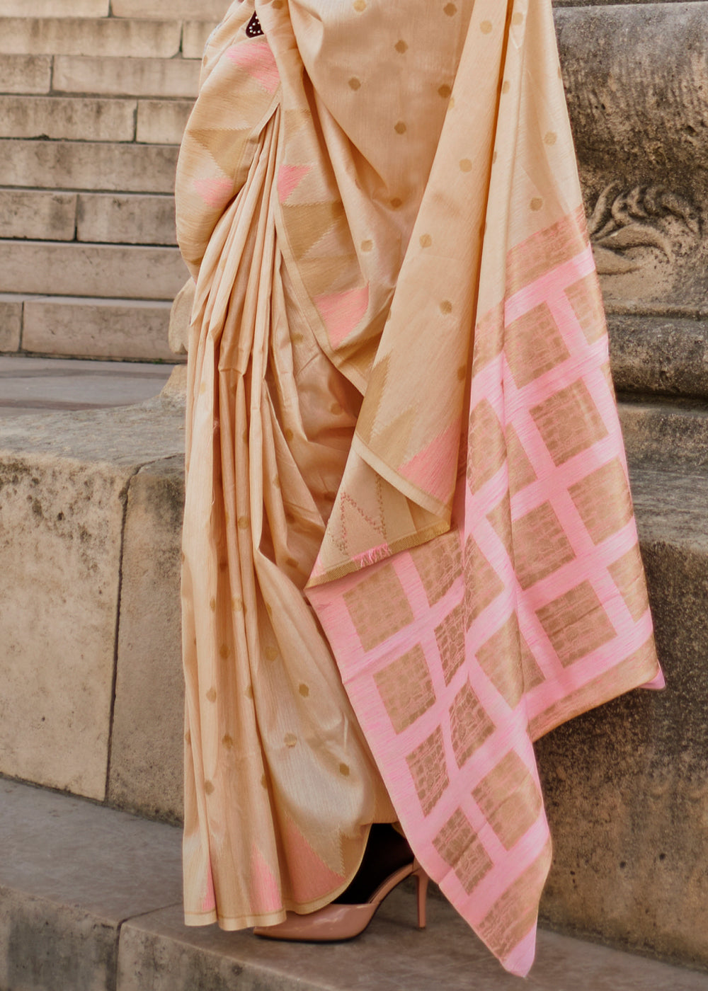 Tan Brown Handloom Woven Khadi Silk Saree