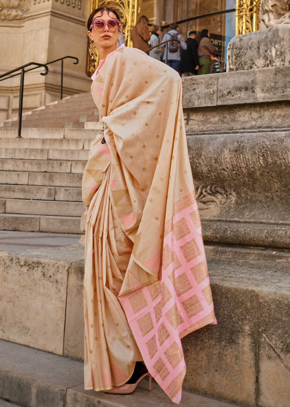 Tan Brown Handloom Woven Khadi Silk Saree