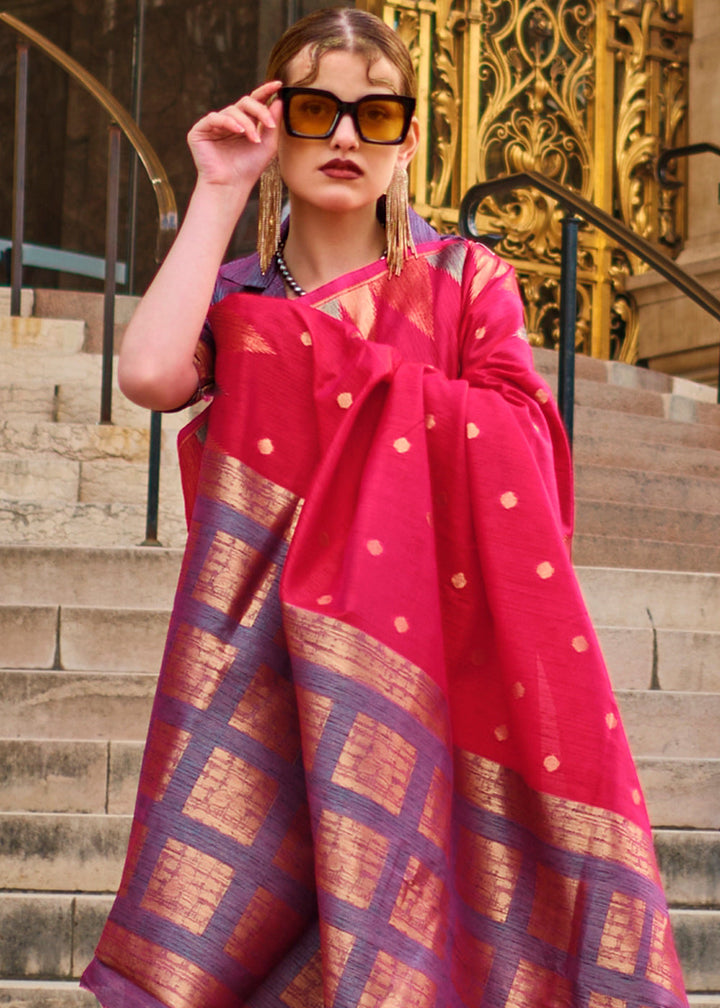 Ruby Pink Handloom Woven Khadi Silk Saree