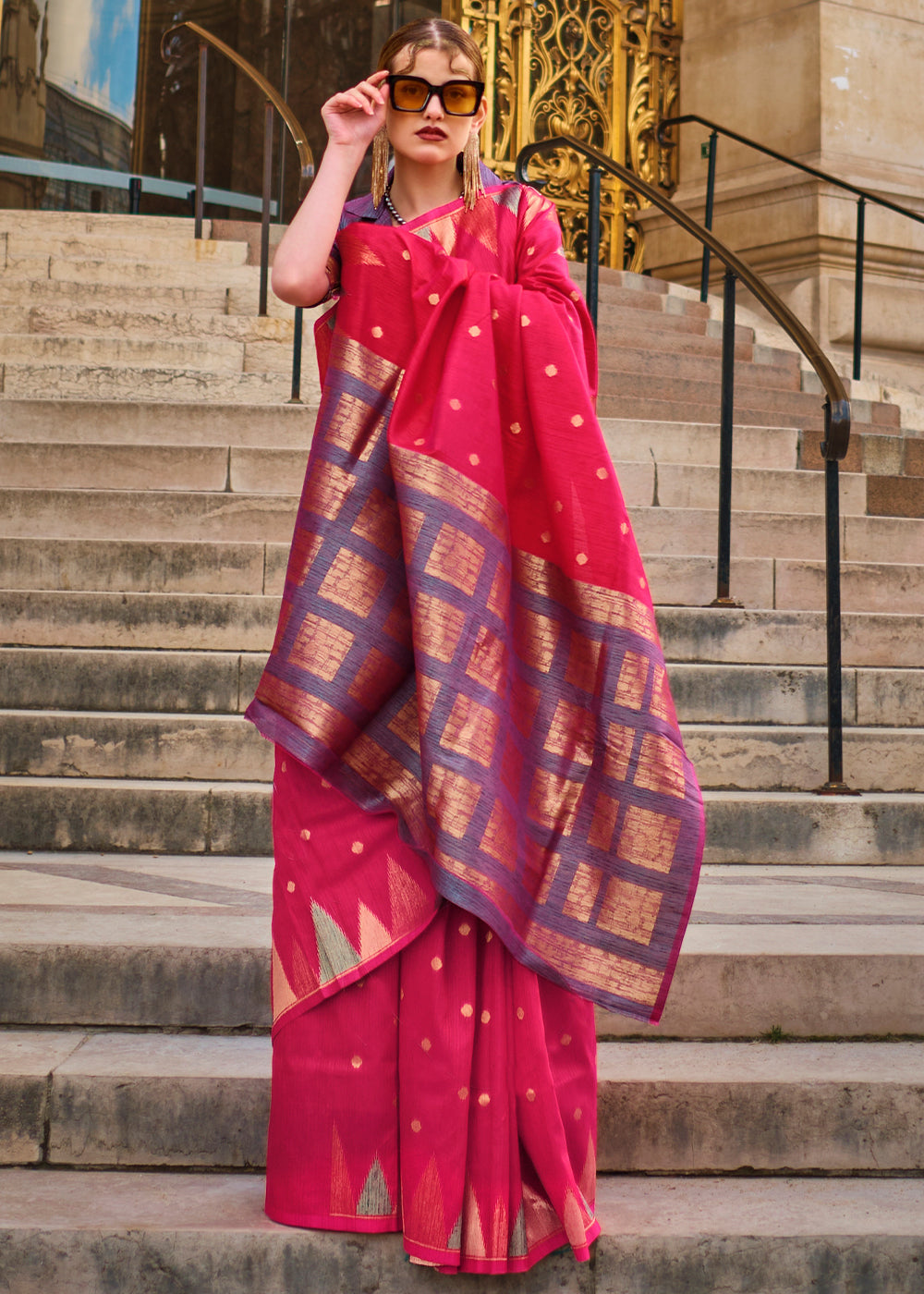 Ruby Pink Handloom Woven Khadi Silk Saree