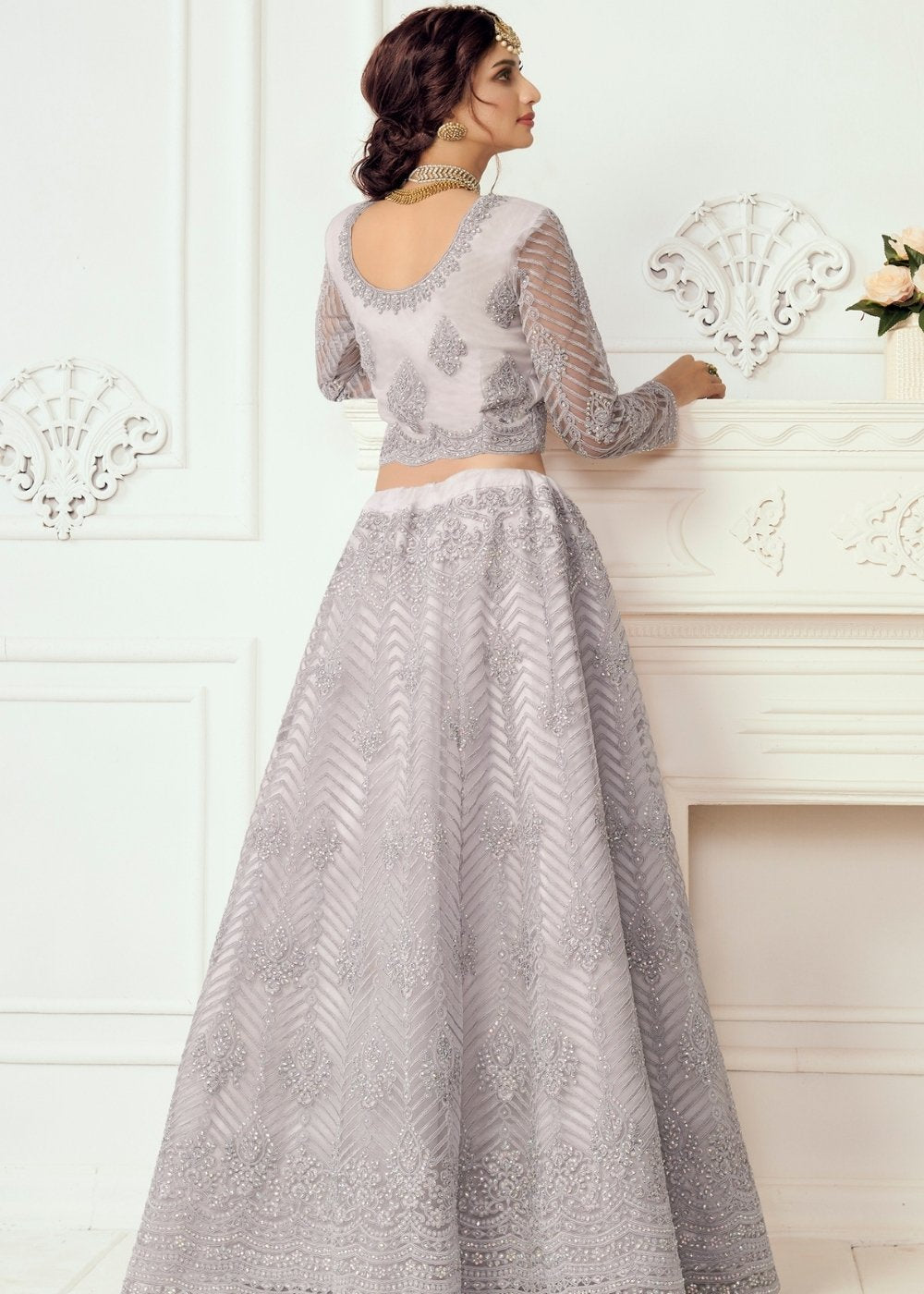 Thistle Purple Soft Net Lehenga Choli with Cording Embroidery & Stonework