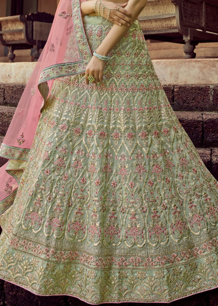 Fern Green Georgette Lehenga Choli with Resham & Gota work