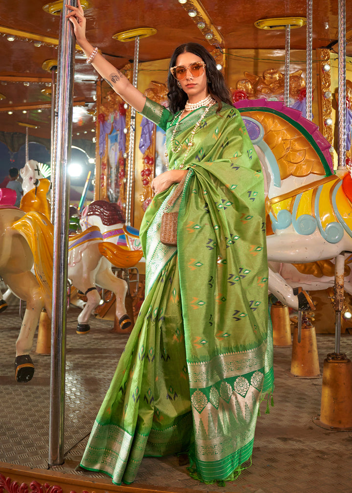 Lime Green Handloom Woven Banarasi Sik Saree