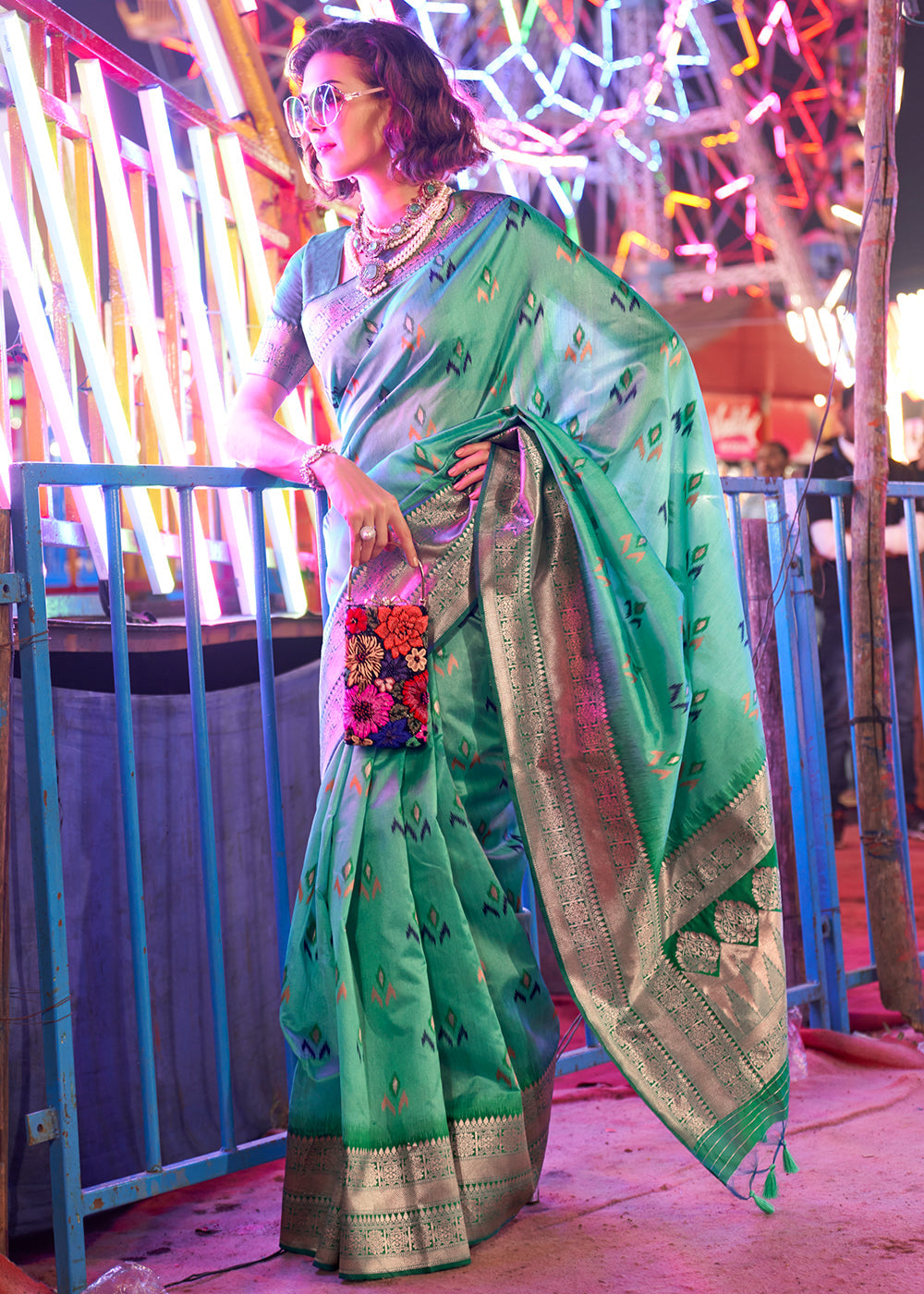 Shades Of Green Handloom Woven Banarasi Sik Saree