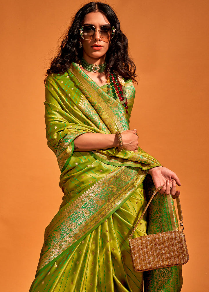 Pear Green Handloom Woven Designer Satin Silk Saree