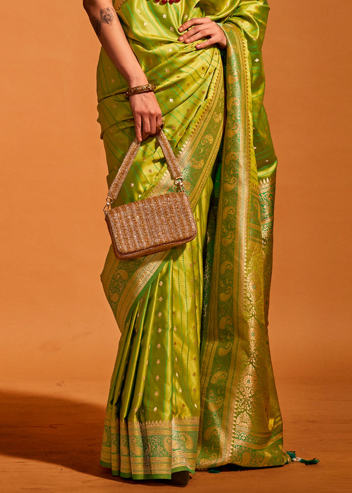 Pear Green Handloom Woven Designer Satin Silk Saree