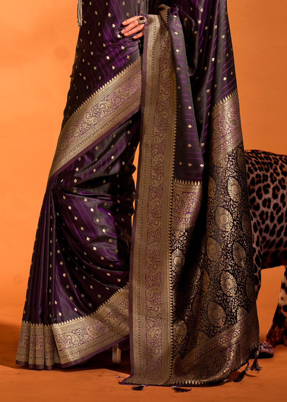 Eggplant Purple Handloom Woven Designer Satin Silk Saree