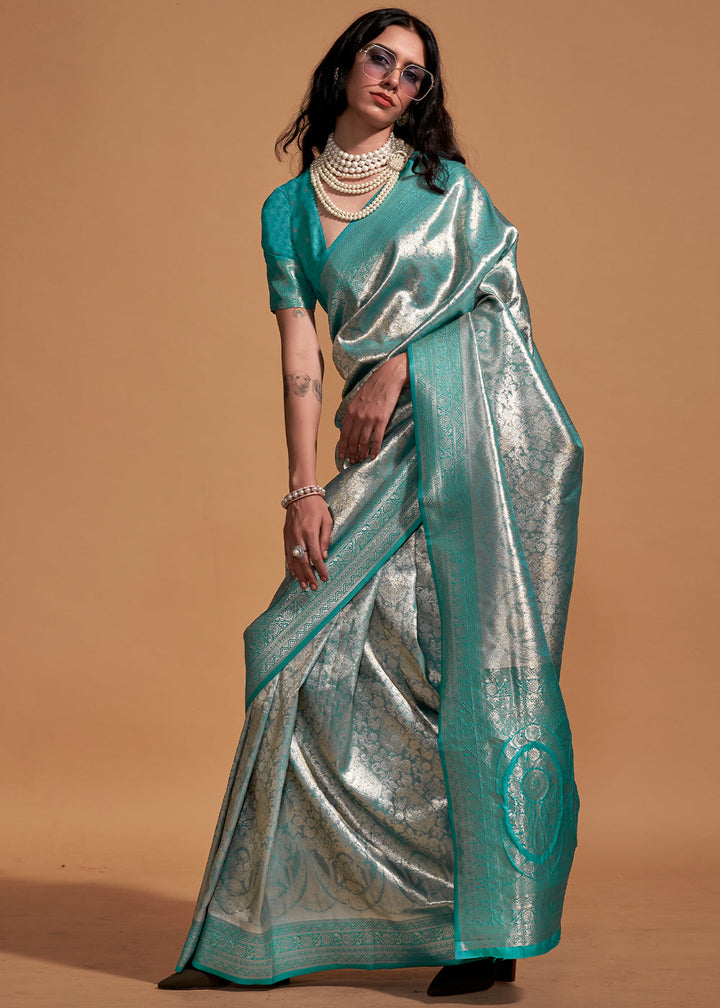 Shades Of Blue Handloom Woven Kanjivaram Silk Saree