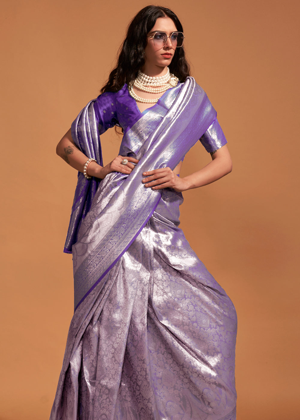 Shades Of Purple Handloom Woven Kanjivaram Silk Saree