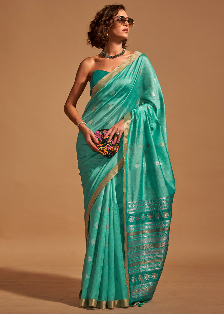 Sapphire Blue Handloom Woven Silk Saree