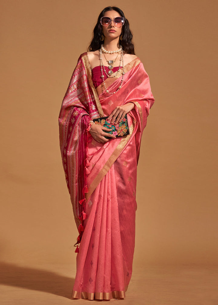 Brink Pink Handloom Woven Silk Saree