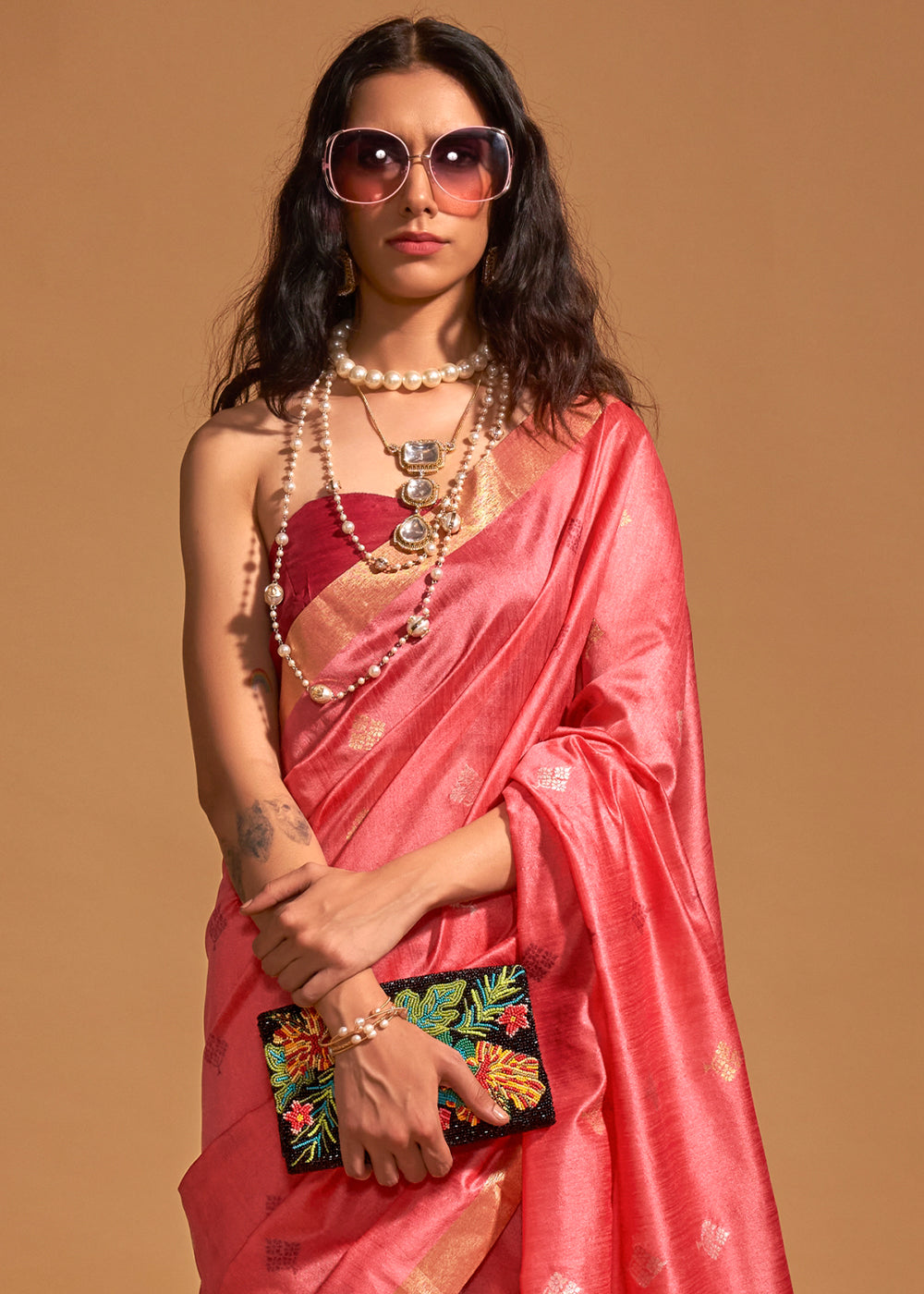 Brink Pink Handloom Woven Silk Saree