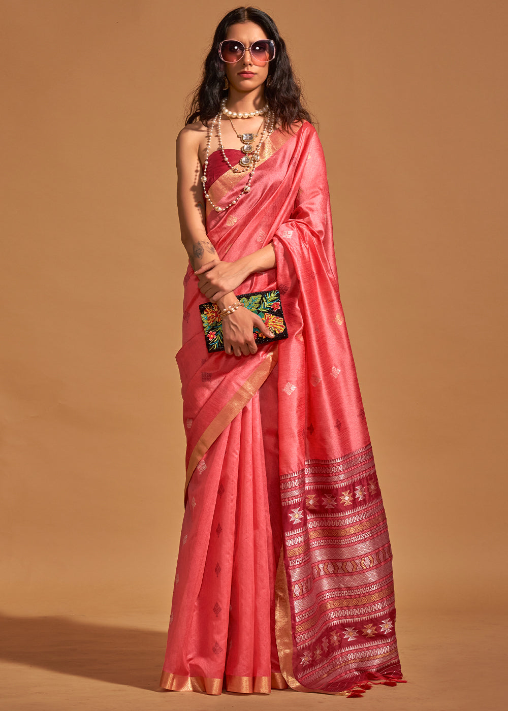 Brink Pink Handloom Woven Silk Saree