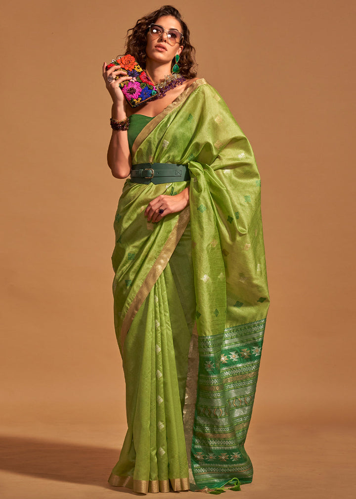 Shades Of Green Handloom Woven Silk Saree