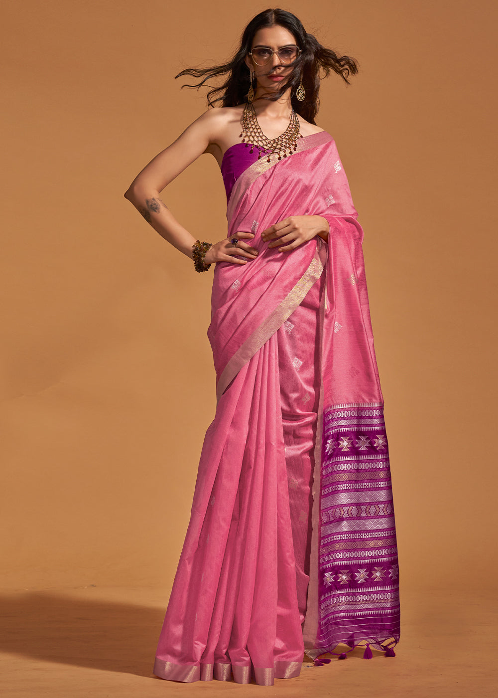 Barbie Pink Handloom Woven Silk Saree