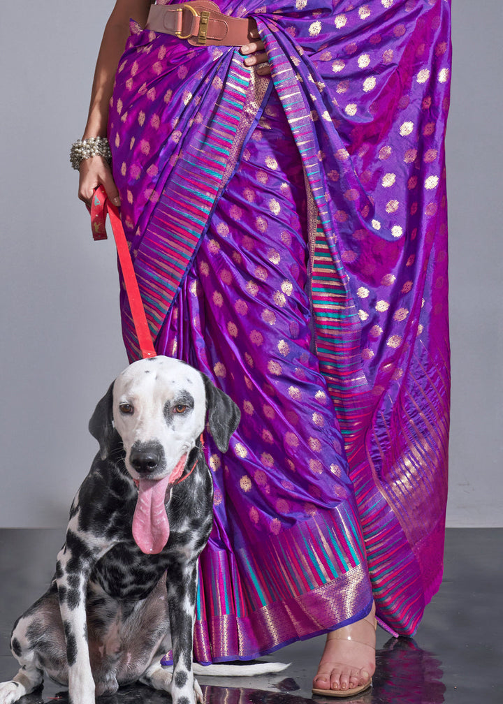 Metallic Purple Handloom Woven Designer Silk Saree with Overall Butti work