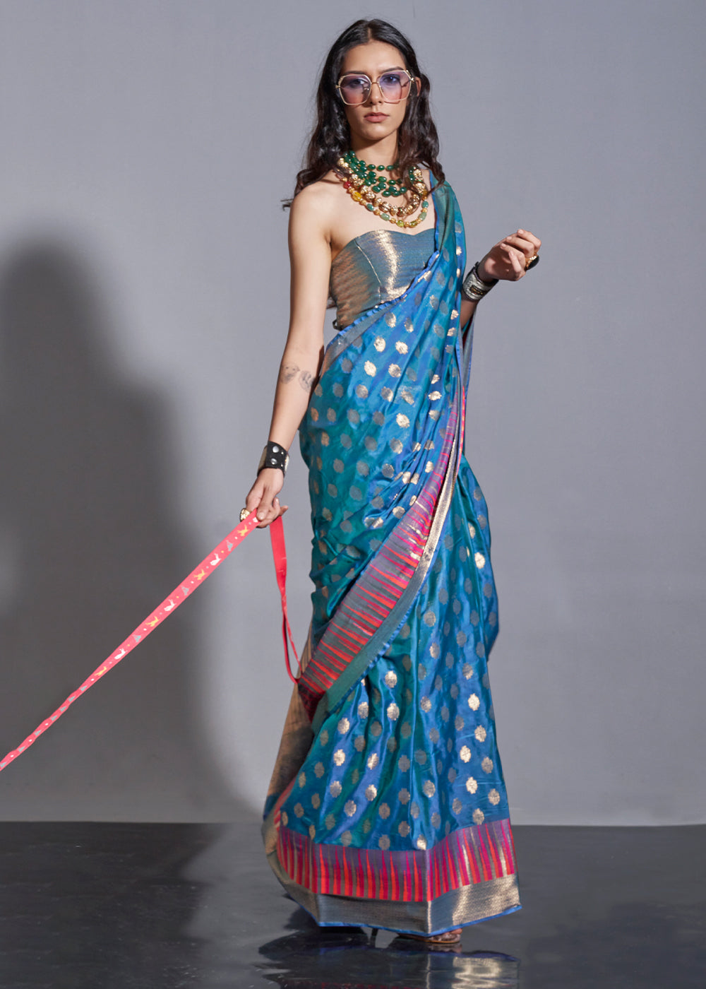 Star Command Blue Handloom Woven Designer Silk Saree with Overall Butti work