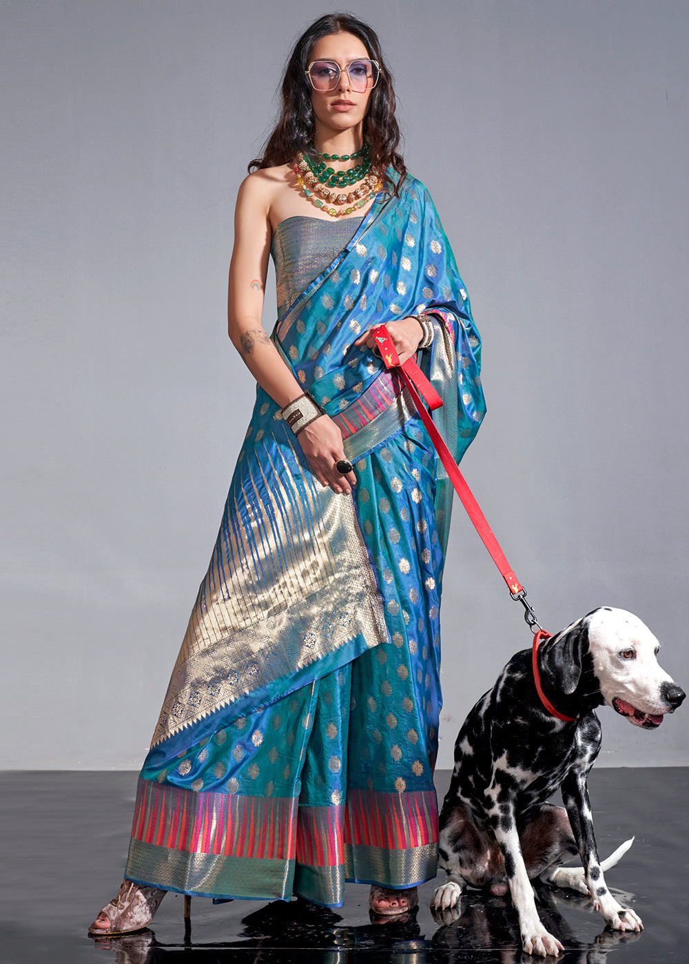 Star Command Blue Handloom Woven Designer Silk Saree with Overall Butti work