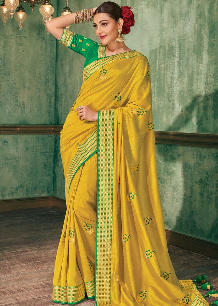 Tuscany Yellow Zari Woven South Silk Saree