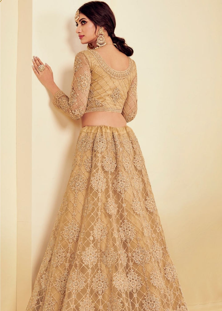 Bronze Brown Soft Net Lehenga Choli with Cording Embroidery & Stone work