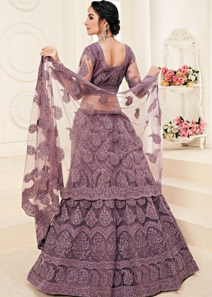 Rain Purple Soft Net Lehenga Choli with Cording Embroidery & Stonework