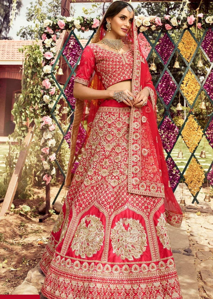 Imperial Red Raw Silk Lehenga Choli with Zari, Zarkan & Dori work