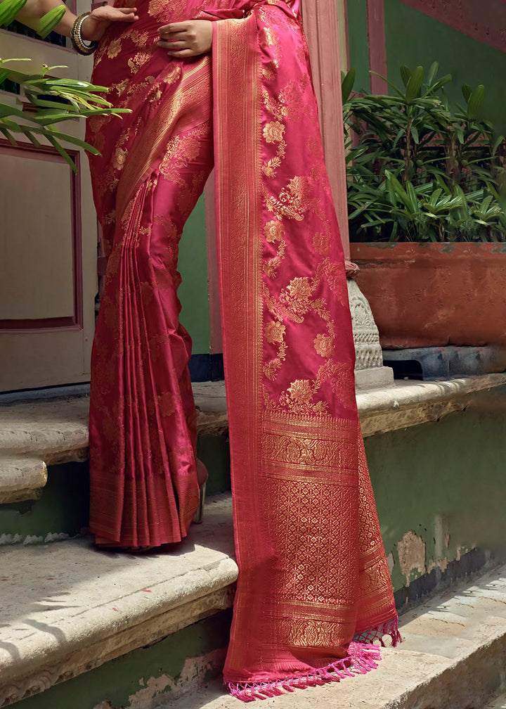 Raspberry Pink  Woven Designer Satin Silk Saree