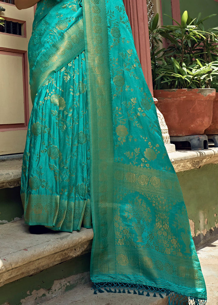 Electric Blue Woven Designer Satin Silk Saree